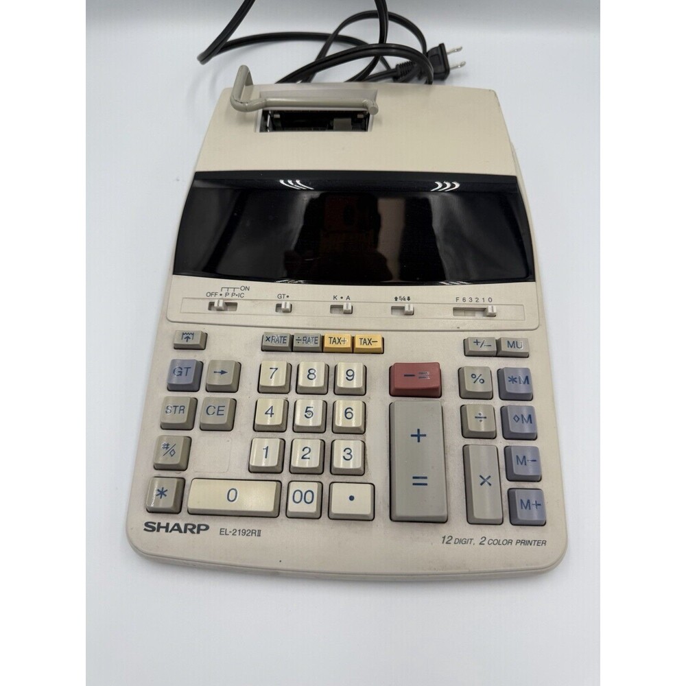 SHARP TAX ADDING MACHINE Calculator MODEL EL-2192RII, 12 Digit, 2 Color PRINTER